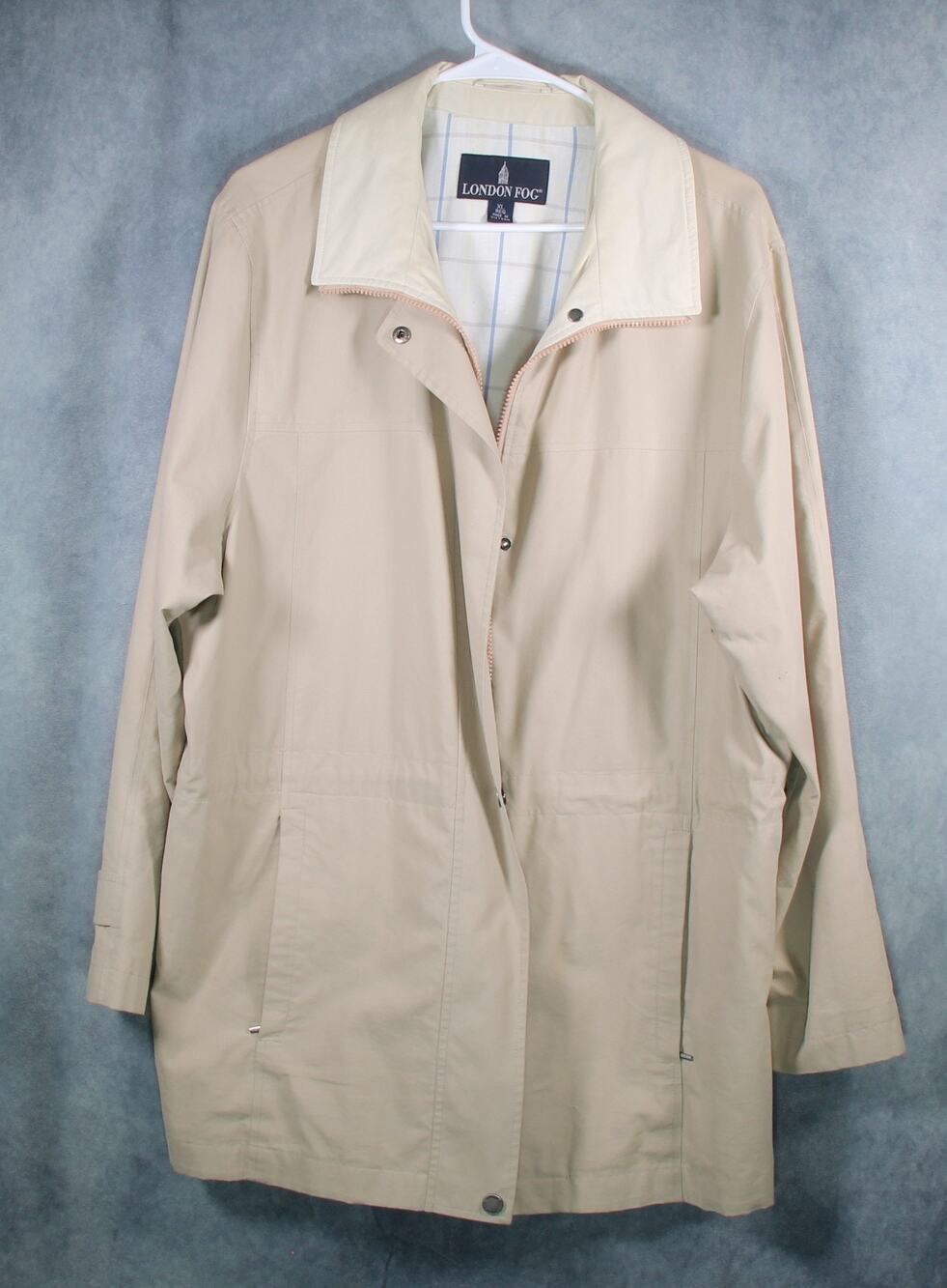 Vintage London Fog Tan Utility Jacket Mens XL Regular Full Zip Plaid Lined